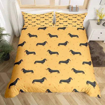 Dachshund Sausage Duvet Cover Set Cartoon Puppy Dog Bedding Set Toddler Weiner Dog Comforter Cover Dachshund Dog Bedspread Cover