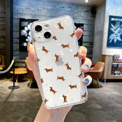 Dachshund Silhouette Dog cute animal Phone Case Transparent soft For iphone 11 13 12 14 pro max mini plus