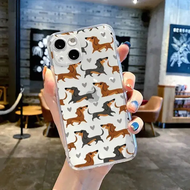 Dachshund Silhouette Dog cute animal Phone Case Transparent soft For iphone 11 13 12 14 pro max mini plus