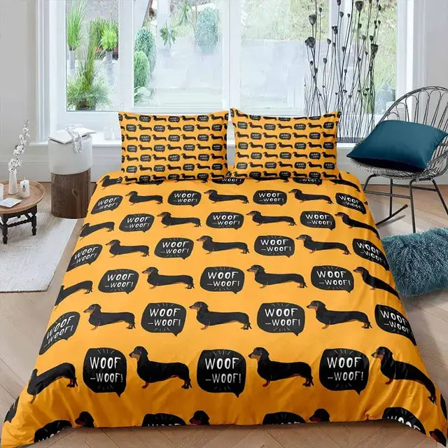 Dachshund Sausage Duvet Cover Set Cartoon Puppy Dog Bedding Set Toddler Weiner Dog Comforter Cover Dachshund Dog Bedspread Cover