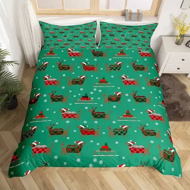 Dachshund Sausage Duvet Cover Set Cartoon Puppy Dog Bedding Set Toddler Weiner Dog Comforter Cover Dachshund Dog Bedspread Cover