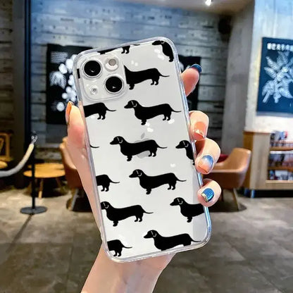 Dachshund Silhouette Dog cute animal Phone Case Transparent soft For iphone 11 13 12 14 pro max mini plus