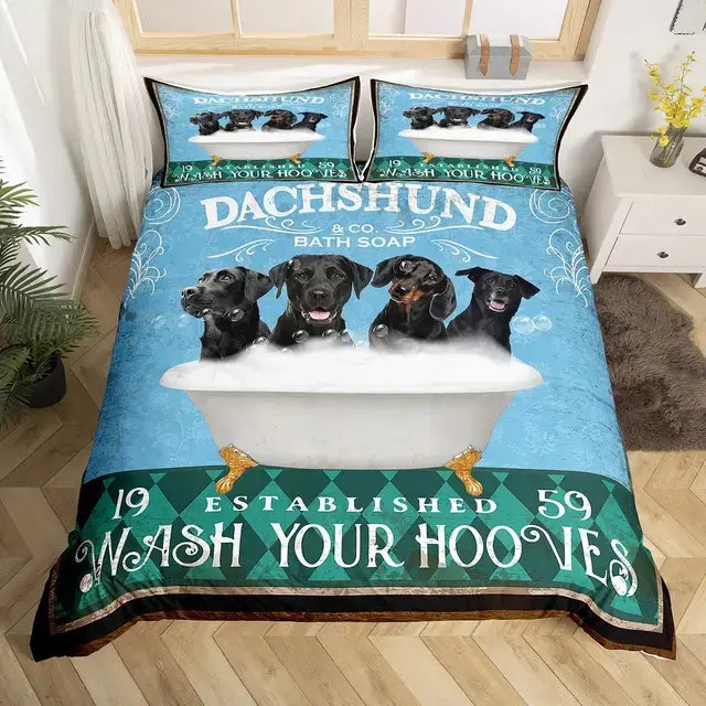 Dachshund Sausage Duvet Cover Set Cartoon Puppy Dog Bedding Set Toddler Weiner Dog Comforter Cover Dachshund Dog Bedspread Cover