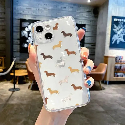 Dachshund Silhouette Dog cute animal Phone Case Transparent soft For iphone 11 13 12 14 pro max mini plus