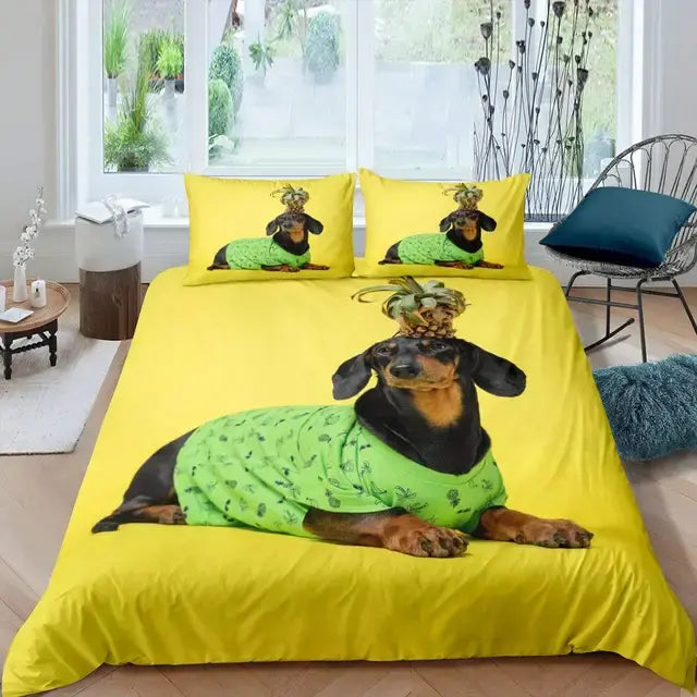 Dachshund Sausage Duvet Cover Set Cartoon Puppy Dog Bedding Set Toddler Weiner Dog Comforter Cover Dachshund Dog Bedspread Cover