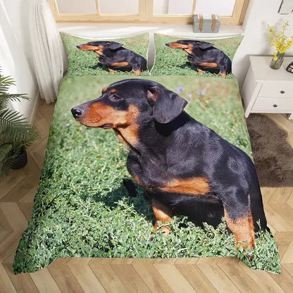 Dachshund Sausage Duvet Cover Set Cartoon Puppy Dog Bedding Set Toddler Weiner Dog Comforter Cover Dachshund Dog Bedspread Cover