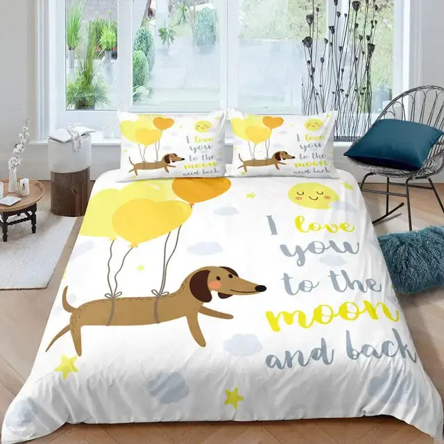 Dachshund Sausage Duvet Cover Set Cartoon Puppy Dog Bedding Set Toddler Weiner Dog Comforter Cover Dachshund Dog Bedspread Cover