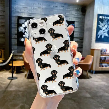 Dachshund Silhouette Dog cute animal Phone Case Transparent soft For iphone 11 13 12 14 pro max mini plus