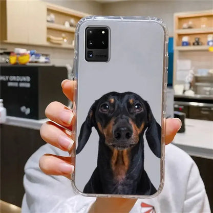 Dachshund Silhouette Dog Phone Case For Samsung Galaxy S10 S10e A70 Edge S22 S23 Plus Ultra Note10 Transparent Cover