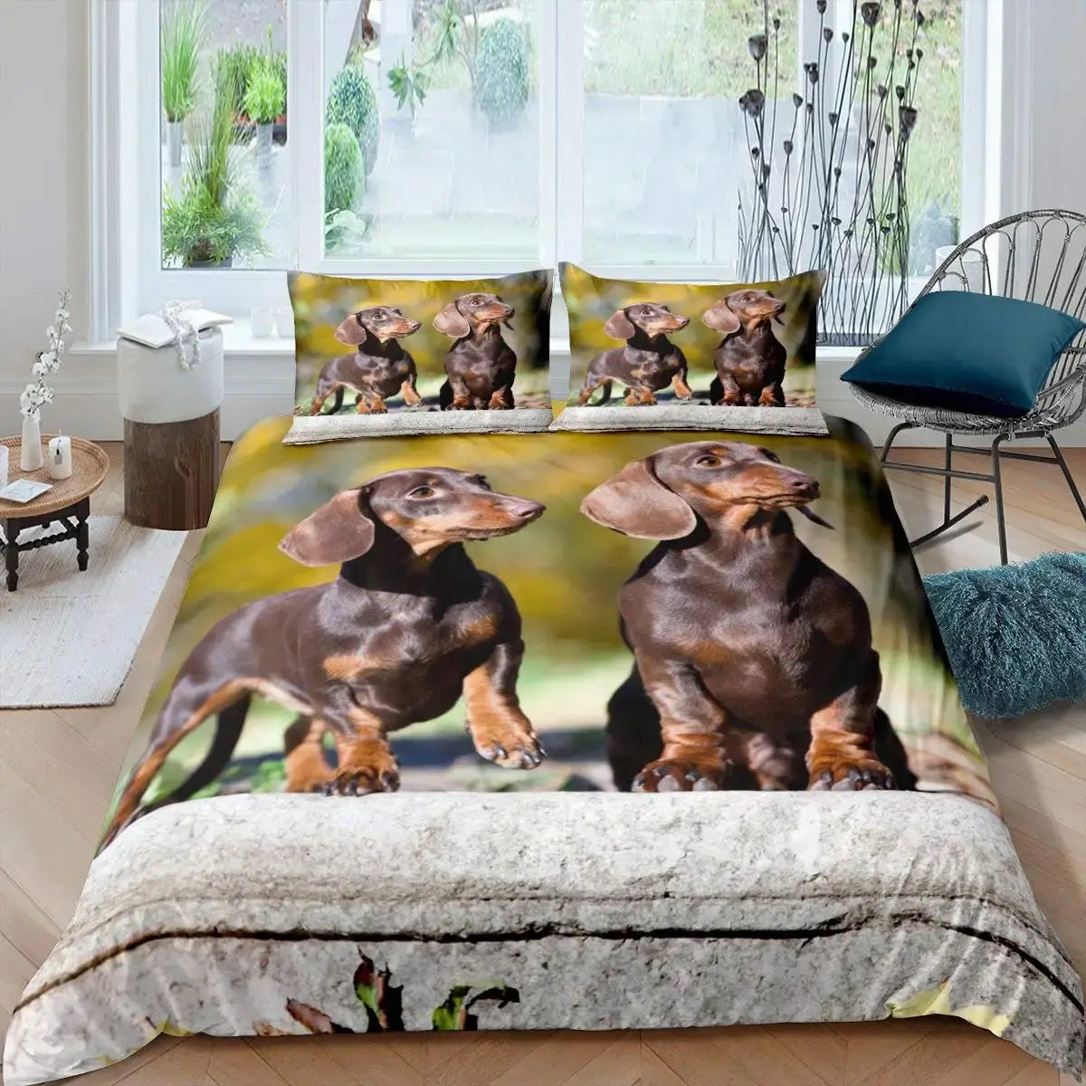 Dachshund Sausage Duvet Cover Set Cartoon Puppy Dog Bedding Set Toddler Weiner Dog Comforter Cover Dachshund Dog Bedspread Cover