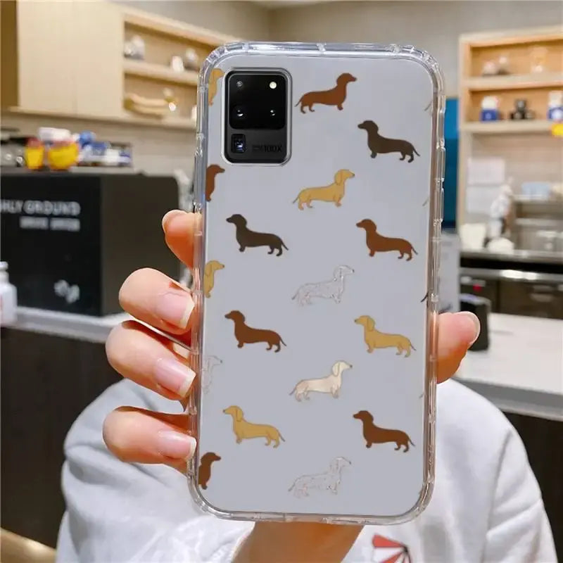 Dachshund Silhouette Dog Phone Case For Samsung Galaxy S10 S10e A70 Edge S22 S23 Plus Ultra Note10 Transparent Cover