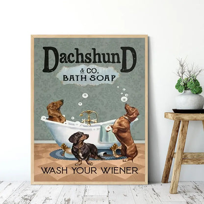 Wash Your Weiner Dog Lover Gifts Wall Art Canvas Poster Print Funny Bathroom Quotes Art Painting for Bathroom Toilet Home Decor