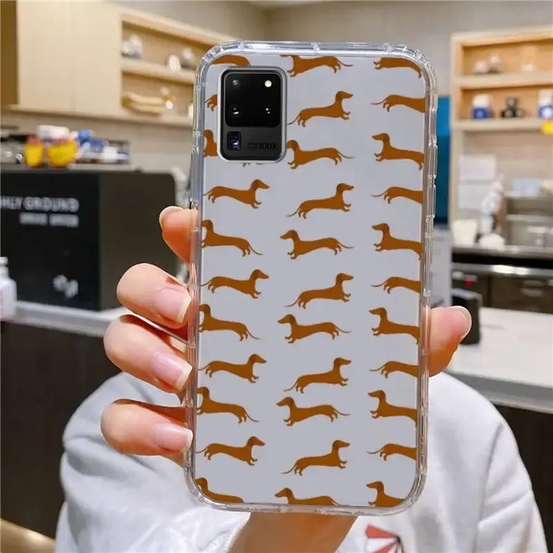 Dachshund Silhouette Dog Phone Case For Samsung Galaxy S10 S10e A70 Edge S22 S23 Plus Ultra Note10 Transparent Cover