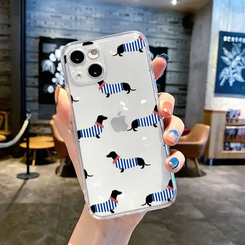 Dachshund Silhouette Dog cute animal Phone Case Transparent soft For iphone 11 13 12 14 pro max mini plus