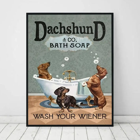 Wash Your Weiner Dog Lover Gifts Wall Art Canvas Poster Print Funny Bathroom Quotes Art Painting for Bathroom Toilet Home Decor