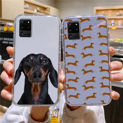 Dachshund Silhouette Dog Phone Case For Samsung Galaxy S10 S10e A70 Edge S22 S23 Plus Ultra Note10 Transparent Cover