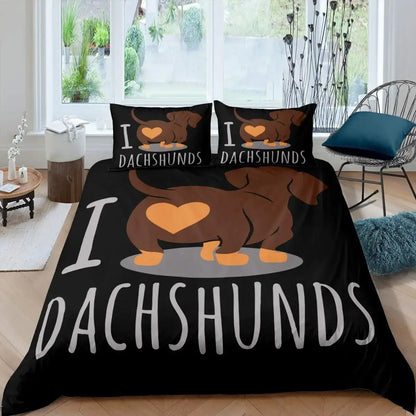 Dachshund Sausage Duvet Cover Set Cartoon Puppy Dog Bedding Set Toddler Weiner Dog Comforter Cover Dachshund Dog Bedspread Cover