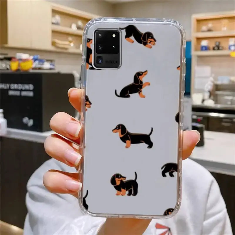 Dachshund Silhouette Dog Phone Case For Samsung Galaxy S10 S10e A70 Edge S22 S23 Plus Ultra Note10 Transparent Cover