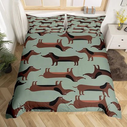 Dachshund Sausage Duvet Cover Set Cartoon Puppy Dog Bedding Set Toddler Weiner Dog Comforter Cover Dachshund Dog Bedspread Cover